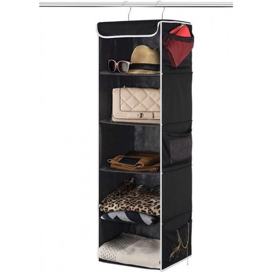 5 Layers Black Foldable Hanging Shelf Closet Organizer
