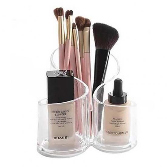Acrylic 3 Compartment Cosmetic Brush Holder