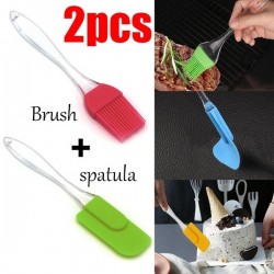 Silicone Spatula And Brush Set with Plastic Handle Set of 2 Small